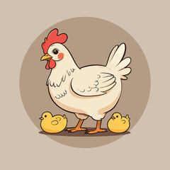 hen and chicken cartoon illustration vector icon sticker