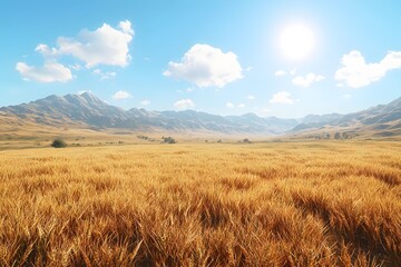 The golden wheat fields shining under the scorching sun