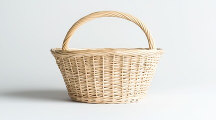 Empty wicker basket on white background