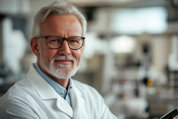 Fototapeta premium High-quality image of a doctor in a white coat, showcasing confidence and technology.