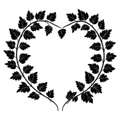 Heartleaf leaves wreath illustration heart black vector