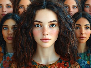 A Group of People with Curly Hair in Colorful Floral Patterns

