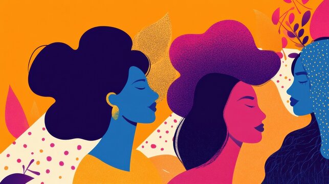 International womens day concert poster featuring vibrant illustrations of women celebrating empowerment. Generative AI