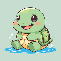 Adorable Cartoon Turtle: Cute Kawaii Character Illustration for Kids