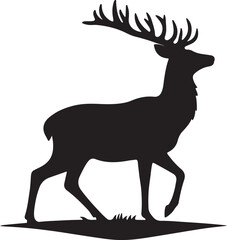 Deer Wild deer. Deer antlers shilhouette. Vintage wildlife logo. shilhouette of deer with big horn. A Deer shilhouette Illustration vector .