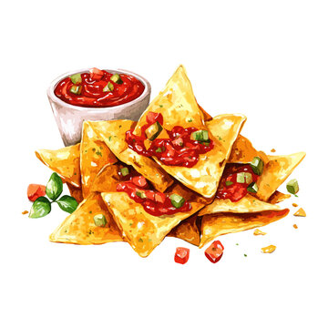 watercolor nachos with salsa clip art preview
