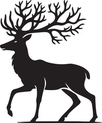 Deer Wild deer. Deer antlers shilhouette. Vintage wildlife logo. shilhouette of deer with big horn. A Deer shilhouette Illustration vector .