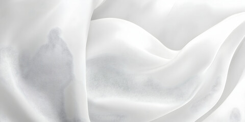 Fototapeta premium A close-up of white silk fabric, smooth and shiny with soft folds and delicate creases, capturing the texture and beauty of fine fabrics