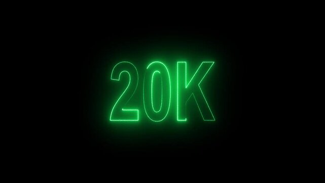 Glowing neon line with 20k Ultra HD video technology icon isolated on black background 20K subscribers modern animation banner design