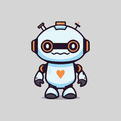 Cute Cartoon Robot Character with Heart Design illustration vector icon sticker