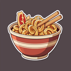 Delicious Cartoon Noodle Bowl: Fun Asian Cuisine Illustration