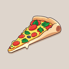 delicious Cartoon Pizza Slice: Fun and Colorful Food Illustration