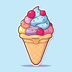 Whimsical Cartoon Ice Cream Cone: Colorful and Fun Dessert Art