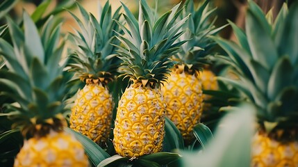 Obraz premium Ripe Pineapple Growing on Farm Ready to Harvest for Tropical Fruit