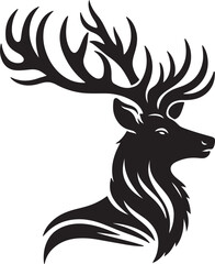 Deer Wild deer. Deer antlers shilhouette. Vintage wildlife logo. shilhouette of deer with big horn. A Deer shilhouette Illustration vector .