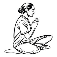 A Buddhist monk in the temple, a vector art sketch of a religious person cartoon illustration sketch freehand outline hand drawn picture sketchy line art icon sign silhouette