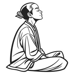 A Buddhist monk in the temple, a vector art sketch of a religious person cartoon illustration sketch freehand outline hand drawn picture sketchy line art icon sign silhouette