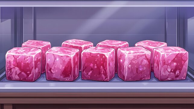 Segmented display of whale meat in refrigerated display cabinets