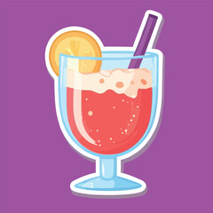 Refreshing Pink Cocktail with Lemon Slice - Summer Drink Illustration