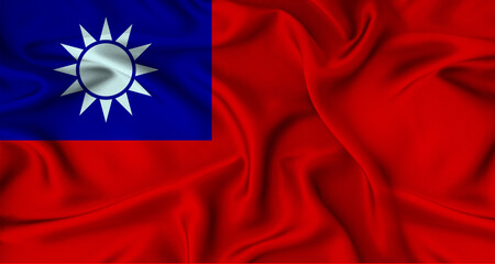 Realistic Taiwan flag waving. Close up of flag of Taiwan with cloth texture