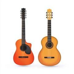Obraz premium Two Acoustic Guitars Classical and Modern Designs Isolated on White Background