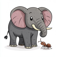 Fototapeta premium Adorable Cartoon Elephant and Ant Illustration Wildlife Nature Friendship