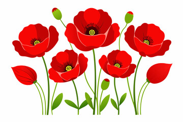 Obraz premium Red Poppy Vector Illustration on White Background - 8K High-Resolution Floral Art