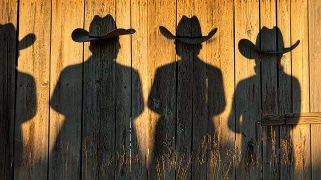 Cowboys shadows projected on wooden fence