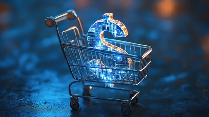 Shopping cart filled with dollar symbol reflecting consumer culture