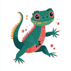 Obraz premium Adorable Cartoon Lizard Green Reptile Illustration Friendly Iguana Character Design for Kids