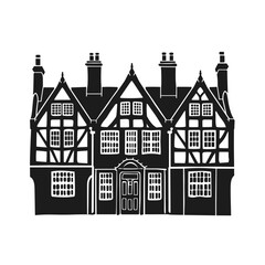 Fototapeta premium Vintage Tudor townhouses architecture illustration silhouette vector