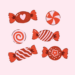 Set of hand drawn sweets. Cartoon style illustration. Flat vector collection isolated on white background