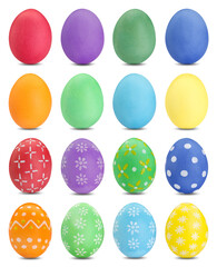 Easter eggs in different colors isolated on white, set