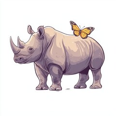 Fototapeta premium Majestic Rhinoceros with Butterfly Wildlife Nature Animal Illustration