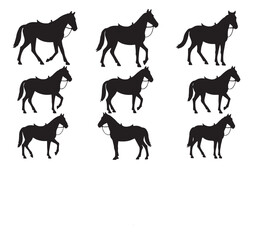Obraz premium Set of Silhouettes of Horses with Saddles in Various Positions