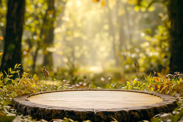 Naklejka premium Minimal Wood podium with flora in natural ambiance