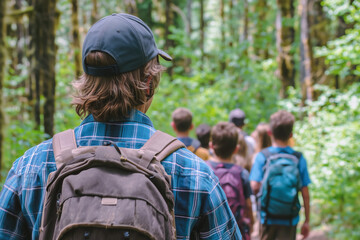 Fototapeta premium School field trip for hiking in nature field trip