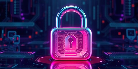 An image representing internet security. A three-dimensional, transparent padlock icon with an iridescent, glossy finish in rainbow colors. A dark, black background.