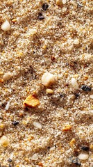 Fototapeta premium Textured Sands: A close-up shot reveals the intricate details of textured sands. The golden grains, interspersed with small pebbles, create a sense of calm and natural beauty.