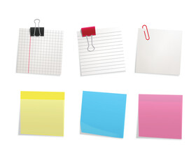 Sticky papers with pin clips memo bank business notes vector template stock illustration