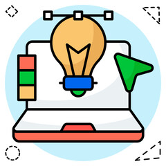 Lightbulb inside laptop, icon of online idea