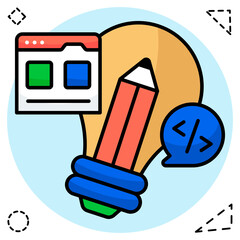 Pencil inside lightbulb, icon of creative writing