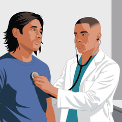 Adobe Illustrator Artwork vector colorful The medical field and care between the patient, the doctor, nurse and hospital
