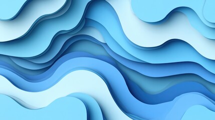 Fototapeta premium Abstract Blue Paper Cut Waves Background with Layered Effect and Dynamic Flow