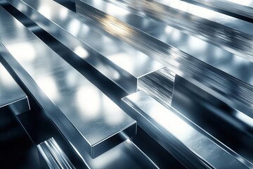 Obraz premium industrial composition of gleaming aluminum rods in geometric patterns metallic reflections warehouse lighting