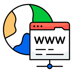 Flat design icon of web browser, www vector