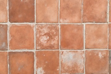 Rustic terracotta tiles with distressed texture and earthy brown and white hues