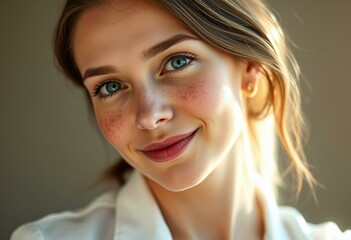 Naklejka premium Freckled female portrait in natural light