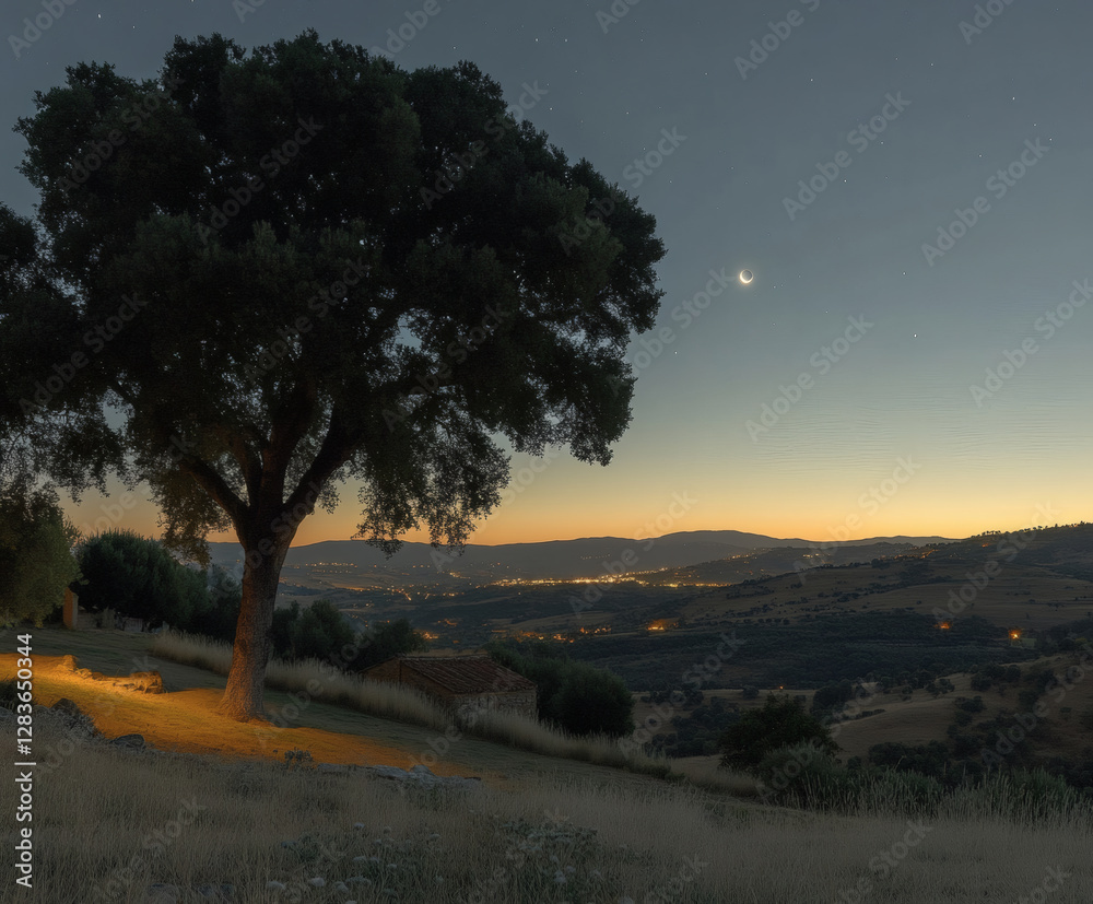 Poster celestial event astrophotography eclipse at dusk scenic landscape tranquil environment