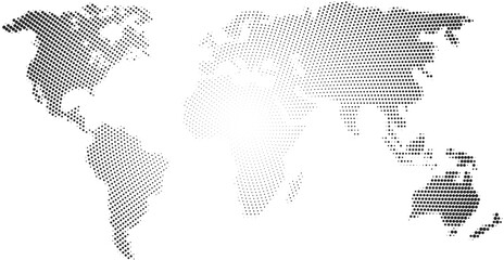 Halftone world map, black and white world map Free Vector © VectForest